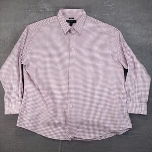Pronto Uomo Men's Dress Shirt 19 34/35 Non Iron Slim Fit Pink Checkered‎ Cotton